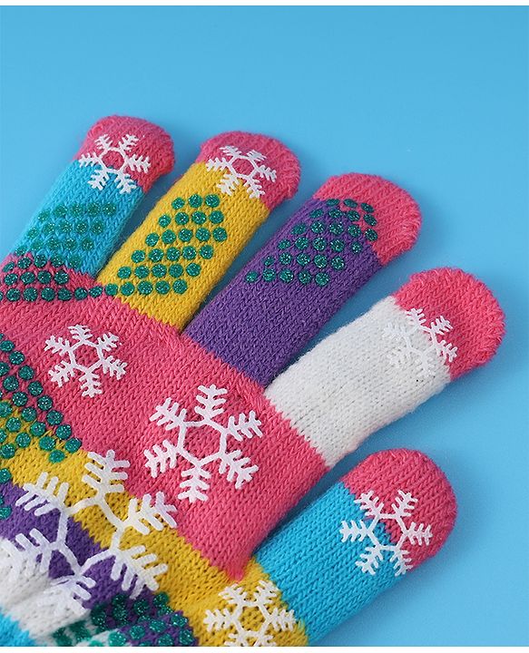 Babyhug Woollen Gloves with Snow Print - Multicolor