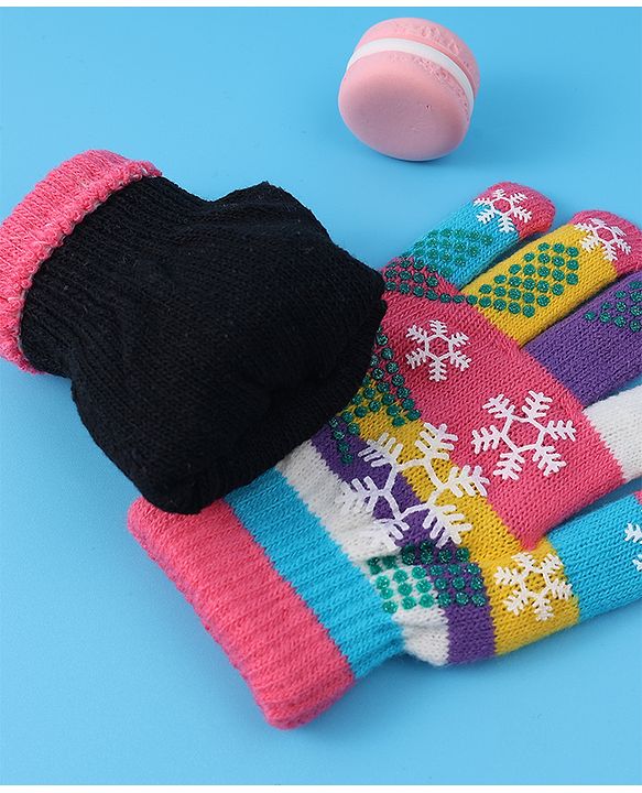 Babyhug Woollen Gloves with Snow Print - Multicolor