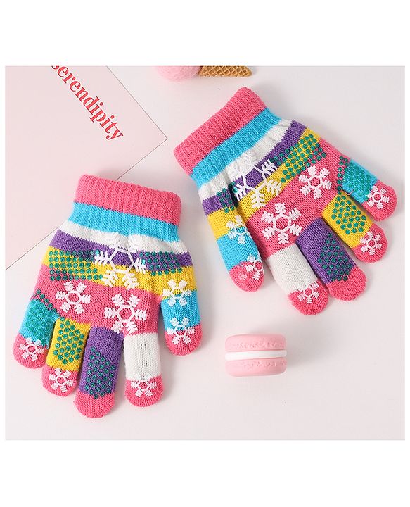 Babyhug Woollen Gloves with Snow Print - Multicolor