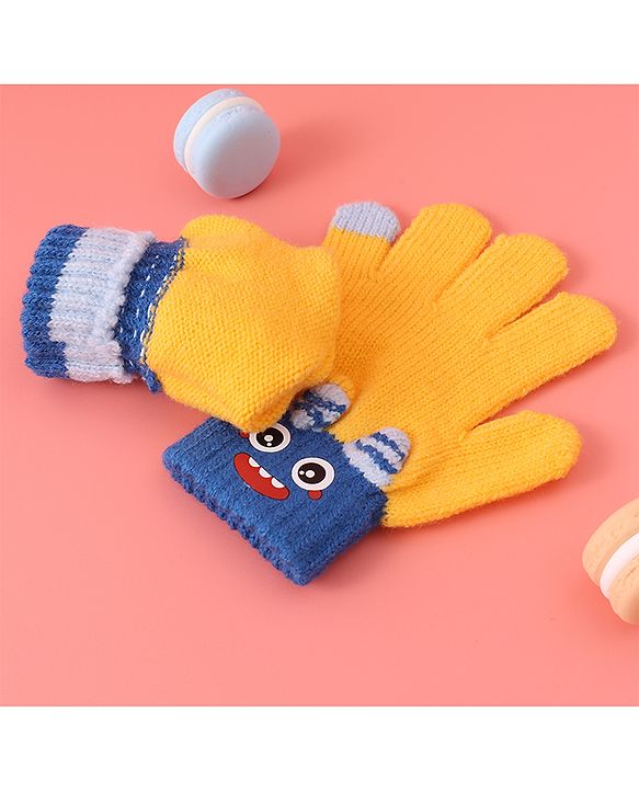 Babyhug Woollen Gloves with Cartoon Print - Yellow