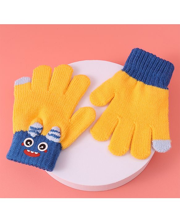 Babyhug Woollen Gloves with Cartoon Print - Yellow