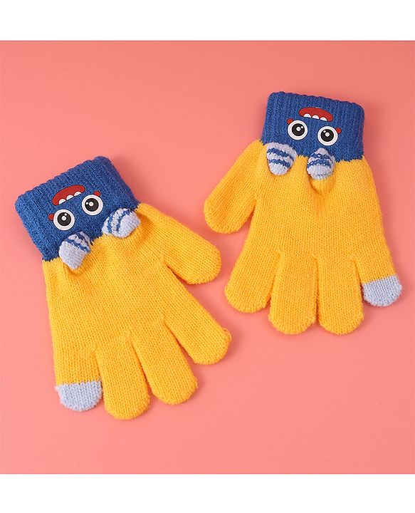 Babyhug Woollen Gloves with Cartoon Print - Yellow