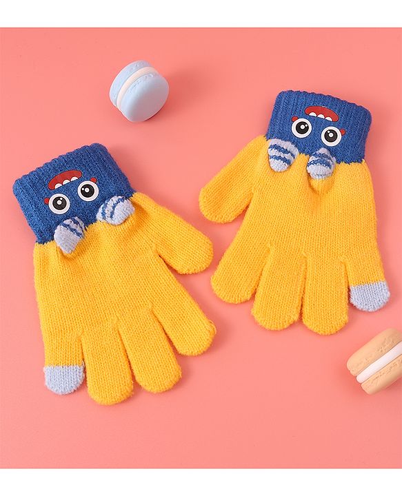 Babyhug Woollen Gloves with Cartoon Print - Yellow
