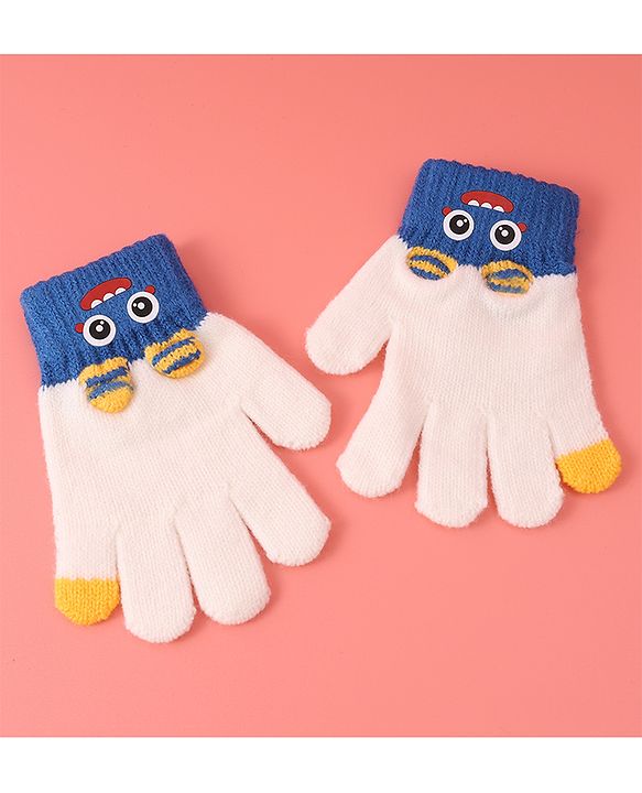 Babyhug Woollen Gloves with Cartoon Print - White