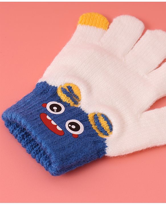 Babyhug Woollen Gloves with Cartoon Print - White