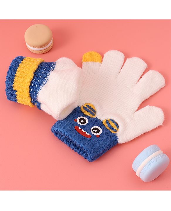 Babyhug Woollen Gloves with Cartoon Print - White