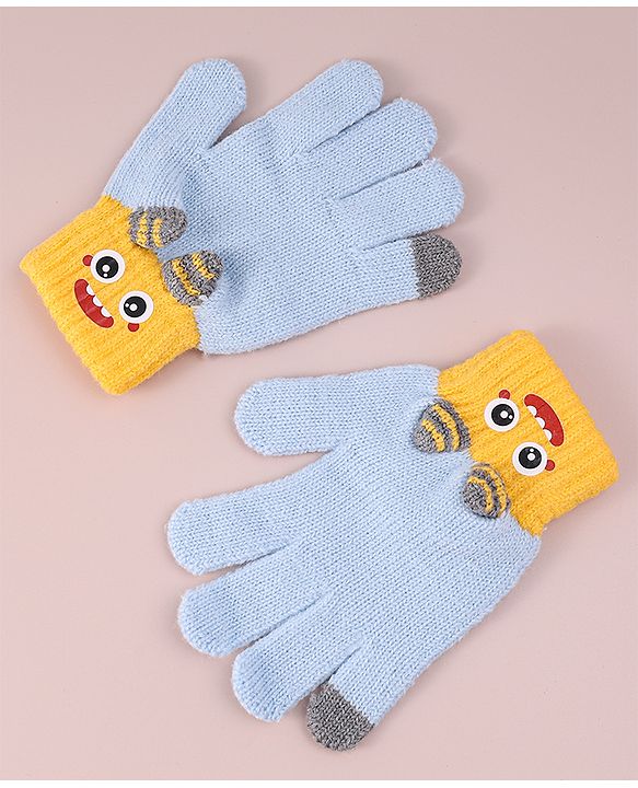 Babyhug Woollen Gloves with Cartoon Print - Yellow