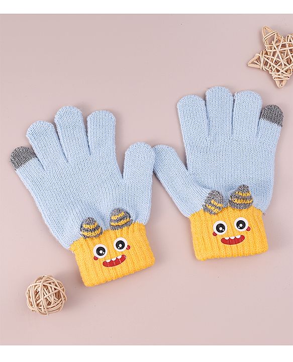 Babyhug Woollen Gloves with Cartoon Print - Yellow
