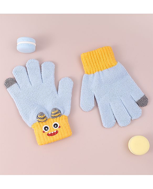 Babyhug Woollen Gloves with Cartoon Print - Yellow