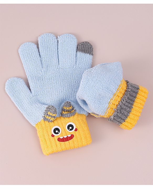 Babyhug Woollen Gloves with Cartoon Print - Yellow