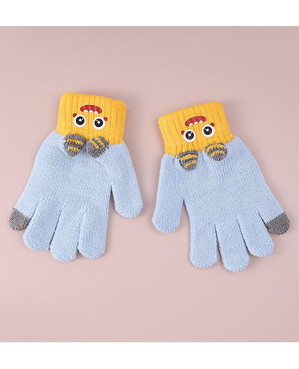Babyhug Woollen Gloves with Cartoon Print - Yellow