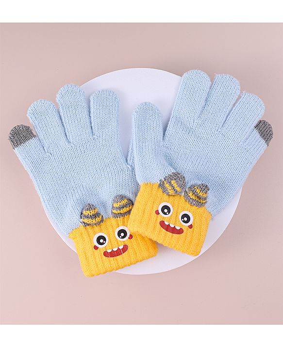 Babyhug Woollen Gloves with Cartoon Print - Yellow