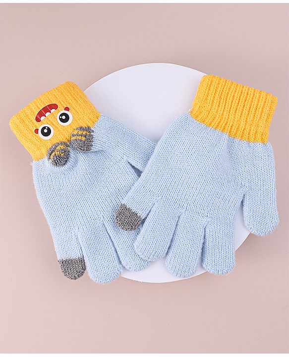Babyhug Woollen Gloves with Cartoon Print - Yellow