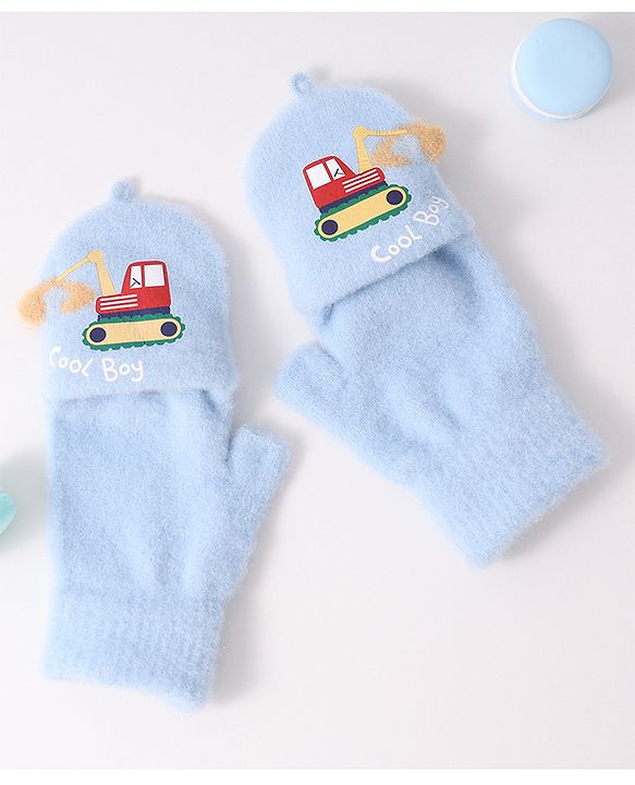 Babyhug Woollen Gloves with Vehicle Print - Navy Blue