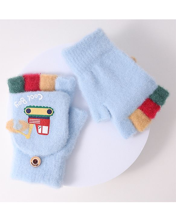 Babyhug Woollen Gloves with Vehicle Print - Navy Blue