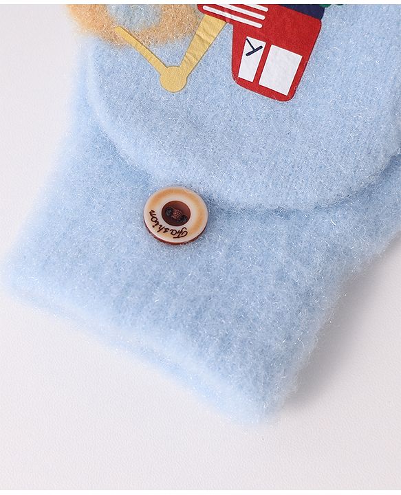 Babyhug Woollen Gloves with Vehicle Print - Navy Blue