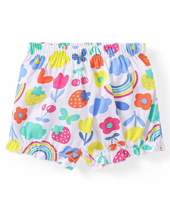 Babyhug 100% Cotton Knit Bloomers with Floral & Strawberry Print Pack of 3 - Multicolour