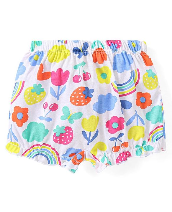 Babyhug 100% Cotton Knit Bloomers with Floral & Strawberry Print Pack of 3 - Multicolour