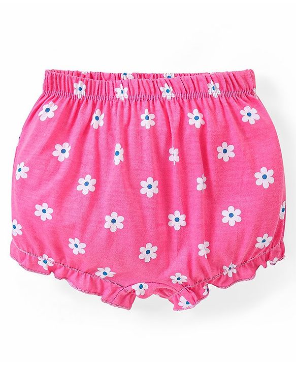 Babyhug 100% Cotton Knit Bloomers with Floral & Strawberry Print Pack of 3 - Multicolour