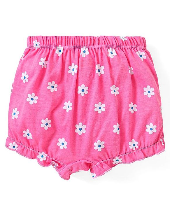 Babyhug 100% Cotton Knit Bloomers with Floral & Strawberry Print Pack of 3 - Multicolour