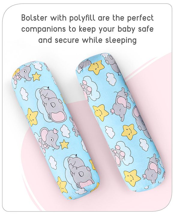 Babyhug Cotton Elephant Print Bedding Set Pack of 4 - Blue