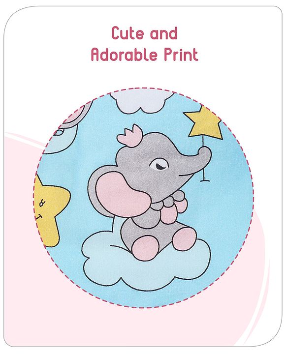 Babyhug Cotton Elephant Print Bedding Set Pack of 4 - Blue