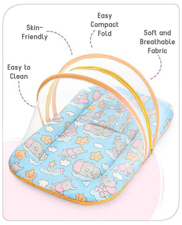 Babyhug Cotton Mattress Set with Mosquito Net Fox Print- Pista Green
