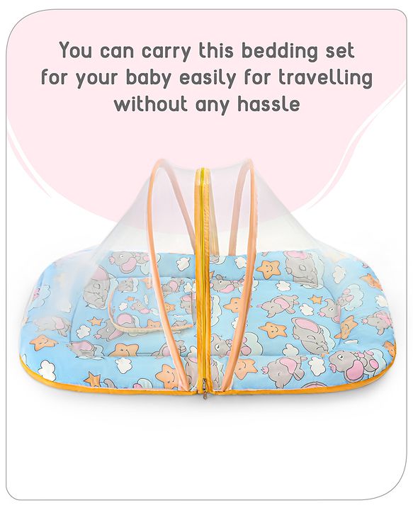 Babyhug Cotton Mattress Set with Mosquito Net Fox Print- Pista Green