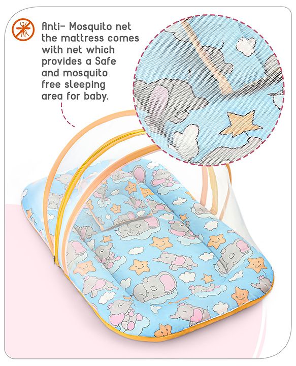 Babyhug Cotton Mattress Set with Mosquito Net Fox Print- Pista Green