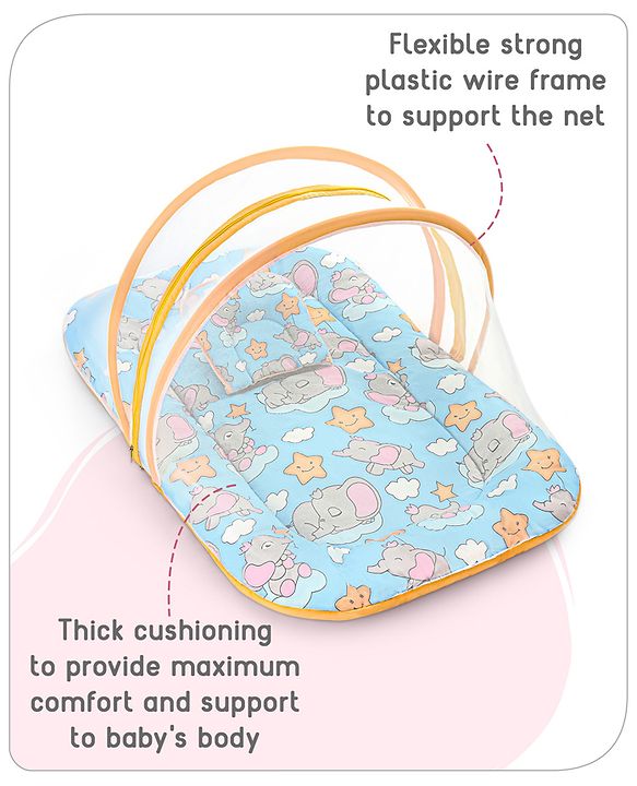 Babyhug Cotton Mattress Set with Mosquito Net Fox Print- Pista Green