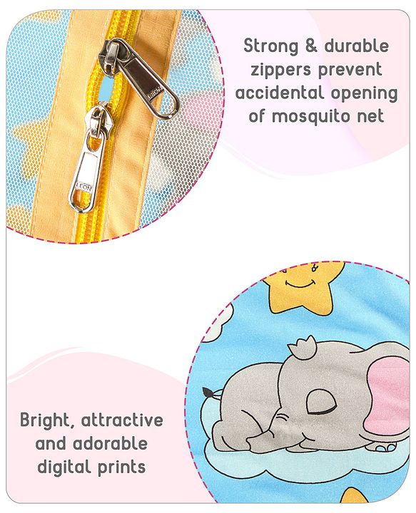 Babyhug Cotton Mattress Set with Mosquito Net Fox Print- Pista Green
