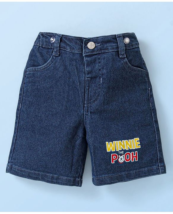 Babyhug Disney Cotton Woven Half Sleeves T-Shirt & Denim Shorts Set With Suspender Winnie The Pooh Print  White & Blue
