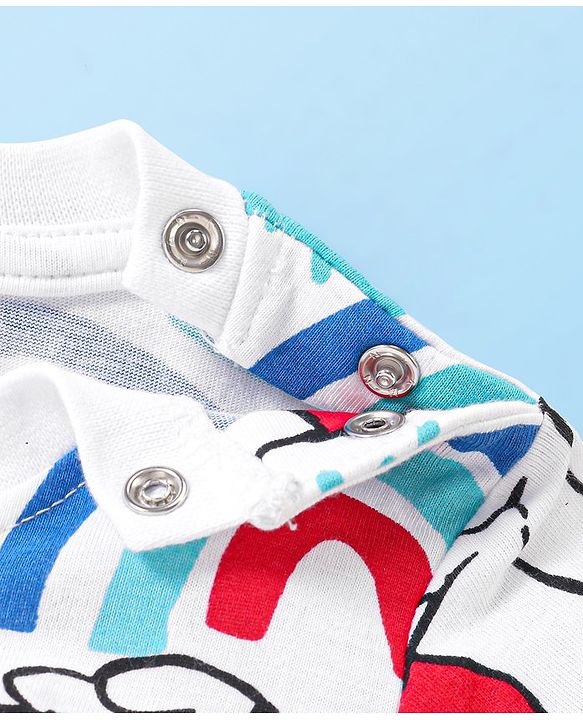 Babyhug Disney Cotton Woven Half Sleeves T-Shirt & Denim Shorts Set With Suspender Winnie The Pooh Print  White & Blue