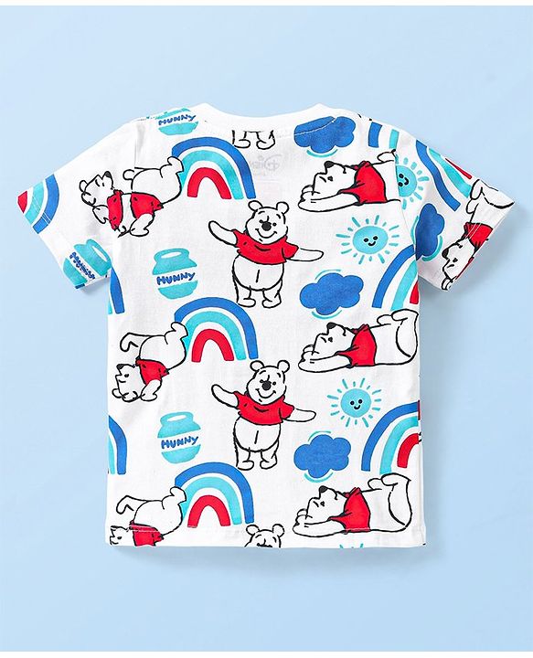 Babyhug Disney Cotton Woven Half Sleeves T-Shirt & Denim Shorts Set With Suspender Winnie The Pooh Print  White & Blue