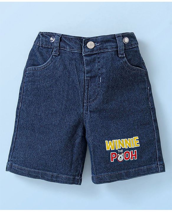 Babyhug Disney Cotton Woven Half Sleeves T-Shirt & Denim Shorts Set With Suspender Winnie The Pooh Print  White & Blue
