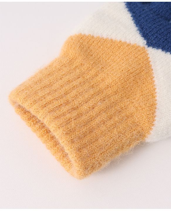 Pine Kids Woollen Gloves With Colour Block Design - Navy Blue & Yellow