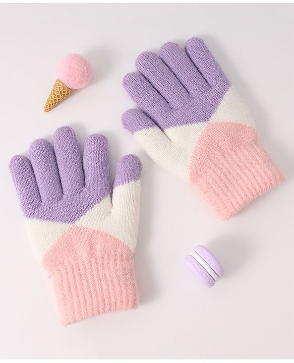 Pine Kids Woollen Gloves With Colour Block Design - Navy Blue & Yellow