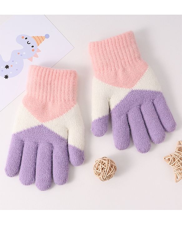 Pine Kids Woollen Gloves With Colour Block Design - Navy Blue & Yellow