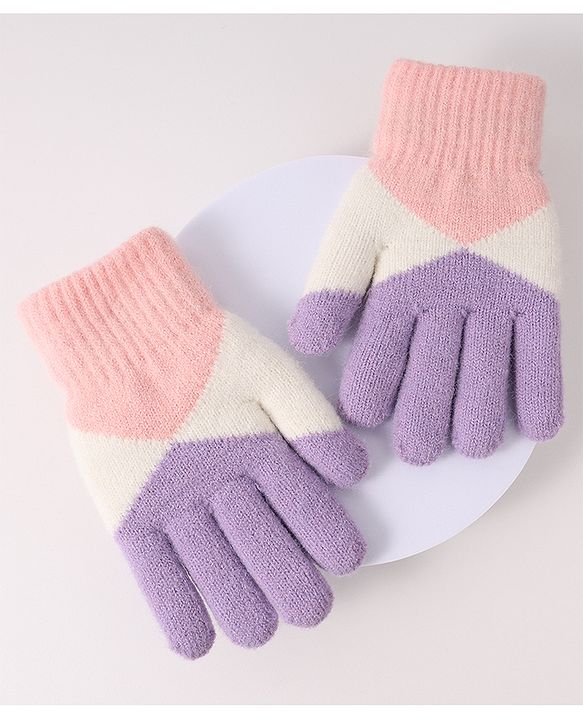 Pine Kids Woollen Gloves With Colour Block Design - Navy Blue & Yellow