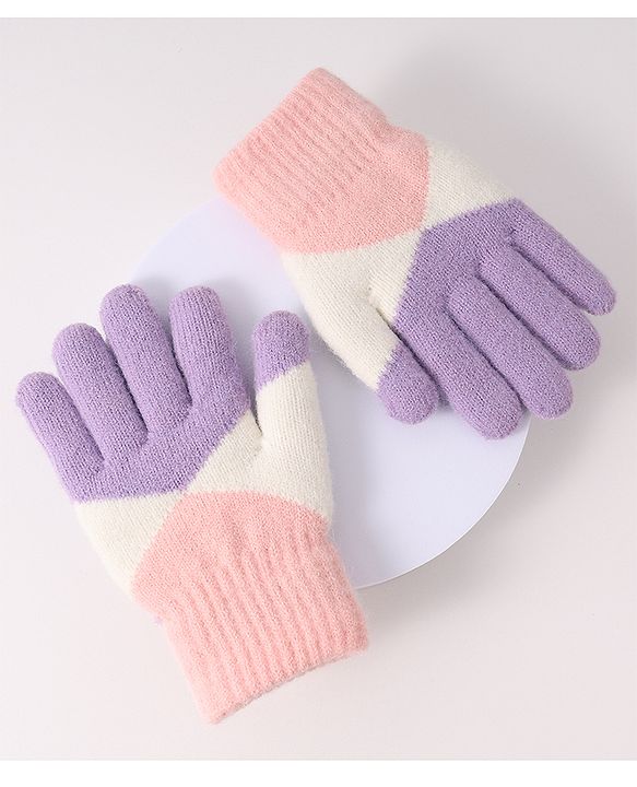 Pine Kids Woollen Gloves With Colour Block Design - Navy Blue & Yellow