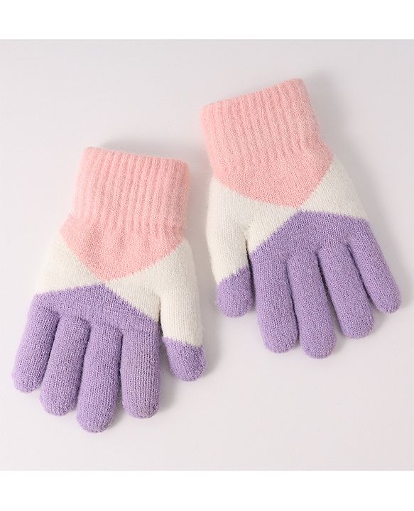 Pine Kids Woollen Gloves With Colour Block Design - Navy Blue & Yellow