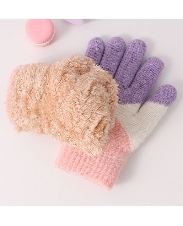 Pine Kids Woollen Gloves With Colour Block Design - Navy Blue & Yellow
