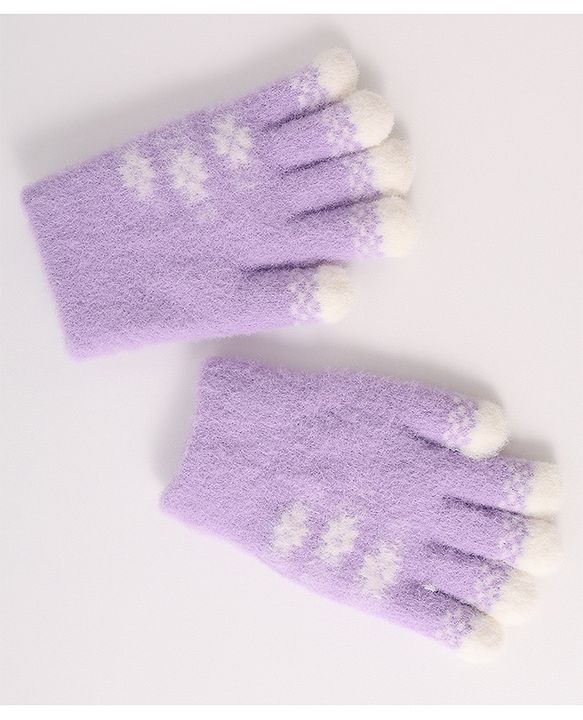 Babyhug Woollen Gloves with Floral Design - Lavender