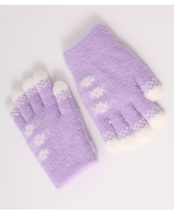Babyhug Woollen Gloves with Floral Design - Lavender