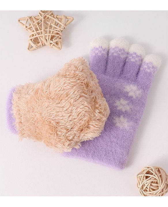 Babyhug Woollen Gloves with Floral Design - Lavender