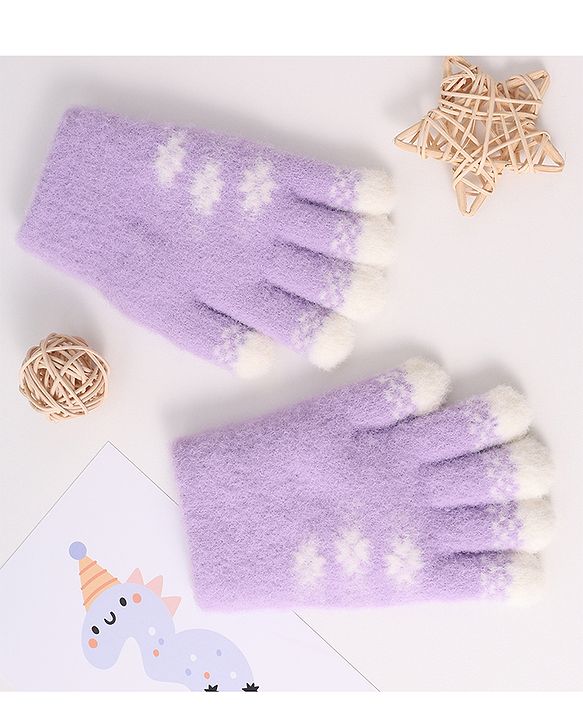 Babyhug Woollen Gloves with Floral Design - Lavender