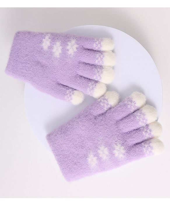 Babyhug Woollen Gloves with Floral Design - Lavender
