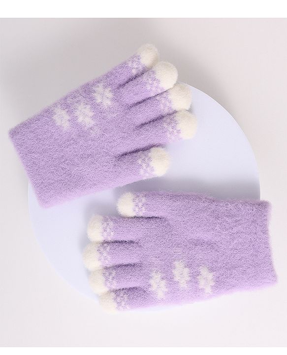 Babyhug Woollen Gloves with Floral Design - Lavender