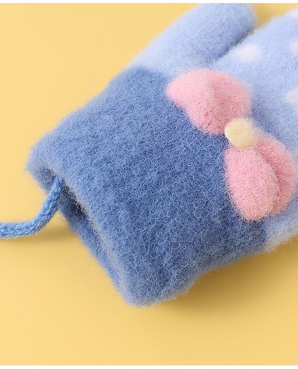 Babyhug Woollen Gloves with Heart Design & Bow Applique - Blue