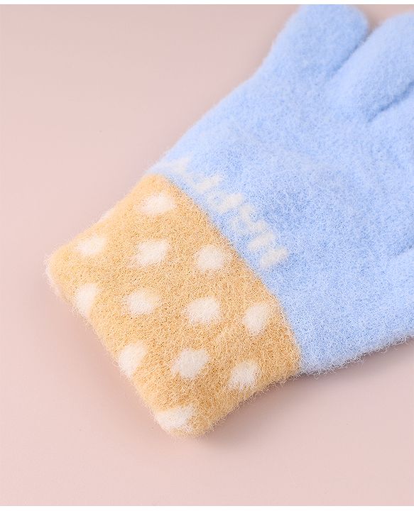 Babyhug Woollen Gloves with Bunny & Polka Dots Design -  Blue